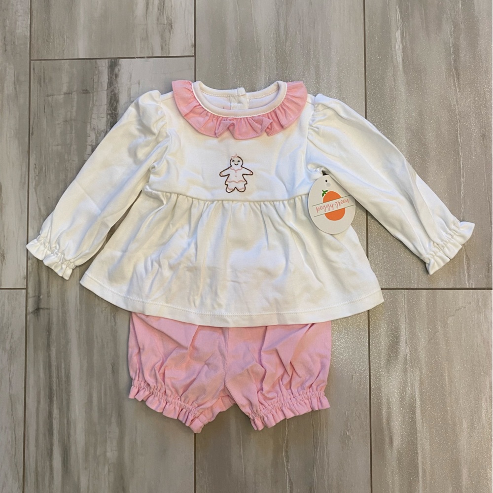 NWT Peggy Green Gingerbread Pink Corduroy Bloomer & Top Matching Set, girls 18M